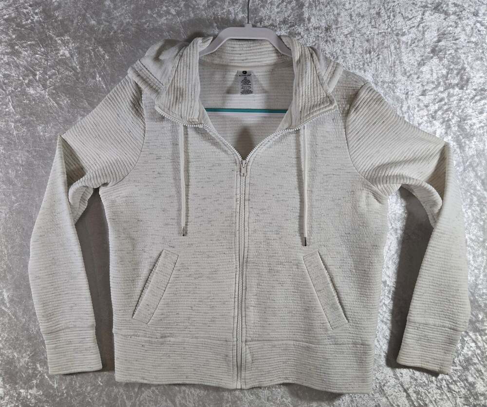 Active Life Womens Large Zip Up Hoodie Heather Oatmeal Ribbed Sleeve Jacket